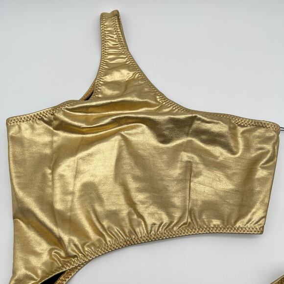Norma Kamali | NWT Shane Metallic Gold Foil One Piece Bathing Suit Bodysuit S - Picture 6 of 13